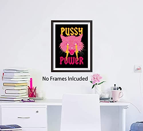 Pink Aesthetic Poster Preppy Room Decor, Cat Canvas Wall Art, Female Power Art Painting, Lightning Art Print For Teen Girls Bedroom College Dorm Room Decor, Girls Trend Wall Decor--12” X 16” Unframed #TOP3