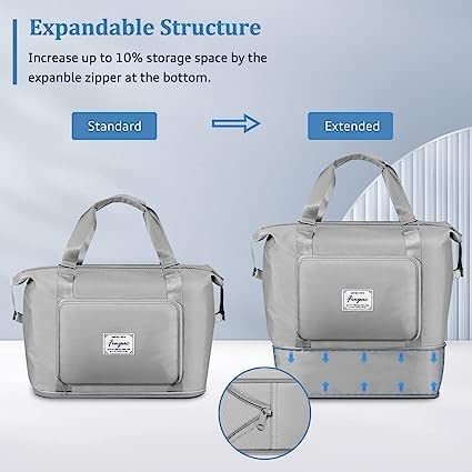 Image of bagsmart Alphabita Foldable Travel Duffel Bag, Large Capacity Folding Lightweight Waterproof Carry Luggage Fashion Bag (Grey)