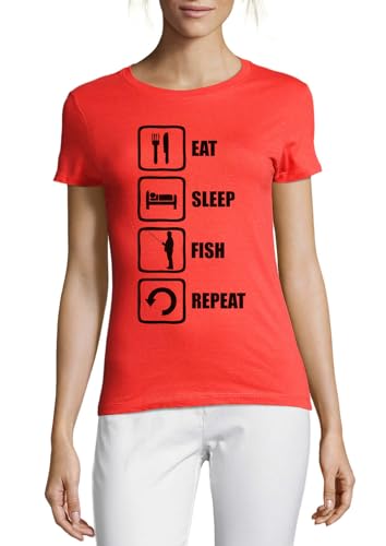 T-shirt de pêche femme rouge une idée cadeau originale en coton pour pêcheuse passionnée