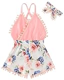 UNICOMIDEA Pink Flower Outfit For Baby Girls 3D Rose Romper Fashion Infant Girl Summer Playsuit Casual Backless Bodysuit 6-12 Months Baby Clothes With Headband Birthday Gift Party Clothing