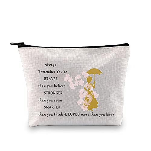 LEVLO Mary Poppins Cosmetic Make up Bag Mary Poppins Gift You Are Braver Stronger Smarter Than You Think Makeup Zipper Pouch Bag For Women Girls (Mary Bag)
