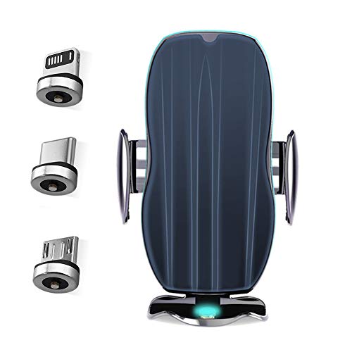 ihreesy Support Chargeur Téléphone Voiture, Portable Support Téléphone Voiture Chargeur Sans Fil 15W avec 3 Têtes Magnétiques pour Smartphones de 4 à 6,9 Pouces,Noir