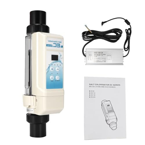 ORIDLECTAL Générateur de Chlore avec Affichage Salinité, Électrolyseur Piscine 8-20g/h, Nettoyage Auto, Panneau LED, Idéal SPAs et Thermes 16g/h