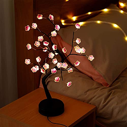 Gresonic Cherry Blossom Bonsai Tree Light Lamp, Decorative 36 Led Tree Lamp Japanese Decor Battery And Usb Plug In Flower Tabletop Lighted Tree Table Lamp Indoor Modern Home Decor(Cherry Blossom Pink) #TOP5