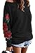 Produktbild Fanvans Damen Casual Sweatshirts Lange Ärmel Schrägen Kragen Loch Rose Bestickt Oberteile Black S