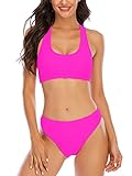 YELAIVP Women's Solid Racerback Athletic Bikinis Sporty Two Pieces Swimsuit Junior Teen Girls Sports Bathing Suits Rose Red