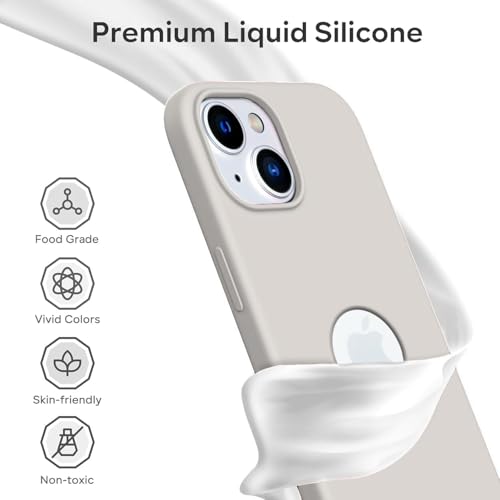 Image of VONZEE Microfiber Logo Cut Cover Compatible for iPhone 15 Plus Case Liquid Silicone Cases Full Body 4 Layer Protective Covers Shockproof Back Cover with High Raised Camera Lips (6.7 inch, Stone Grey)