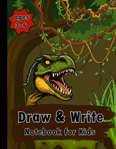 Draw & Write Notebook for kids ages 3-6 - 110 Peges: Cute Dinosaur - Draw and Write Jumbo Size Dotted Midline Creative Picture Notebook Early ... Dinosaur Creative Journal for Grades K-2) image 2