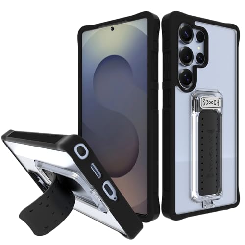 Scooch for Samsung Galaxy S25 Ultra, 5-in-1 Wingman Kickstand Case, 10-Foot Military Grade Drop Protection, Pop-Out Kickstand, Phone Grip, Car Mount, Tuxedo Clear