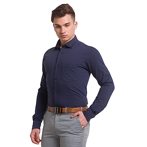 Image of Park Avenue Men's Cotton Blend Solid Pattern Slim Fit Narrow Collar Full Sleeve Formal Shirt