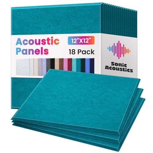18 Pack Acoustic Panels Self Adhesive Sound absorbing Wall Panels, High Density Dampening Panel, 12X12X0.4 Inch Square Wall Panels in Home,Office,Reccording Room,Studio (Light Turquoise)