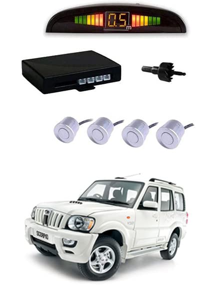 Waterproof White Reverse Car Parking Sensor System Led Display with 4 Parking Sensors Alarm Kit for Scorpio.