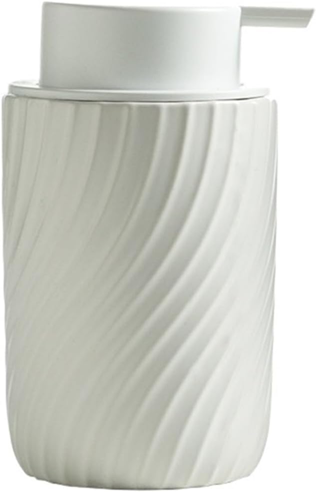 Modern Ceramic Stripe Push Foaming Bottle Bathroom Shower Gel Shampoo Soap Dispenser Bathroom (White)