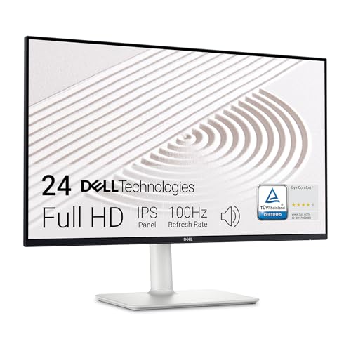 Dell S2425HS Monitor – 23.8 Inch, FHD (1920×1080) Display, 100Hz Refresh Rate 1500:1 Contrast Ratio, TÜV Rheinland Eye Comfort 4 Star, Integrated 2x5W Speaker, Height/Tilt/Swivel/Pivot – Ash White