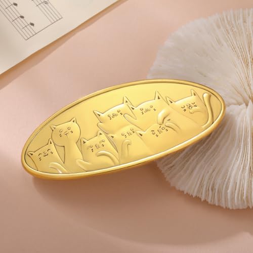 Pinza para cabello con diseño de gato pequeño en metal dorado miniatura 2