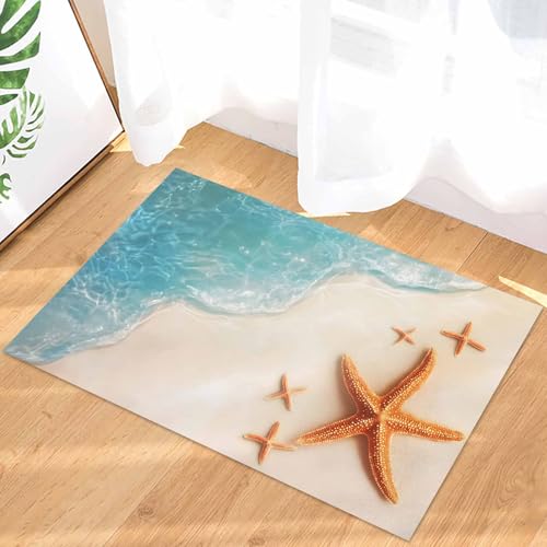 Ocean Beach Front Door Mat Indoor Entrance, Coastal Starfish Non Slip Doormat Summer Nautical Absorbent Resist Dirt Floor Mats Washable Low Profile Inside Rugs for Entryway, 16''x24'' - Image 3