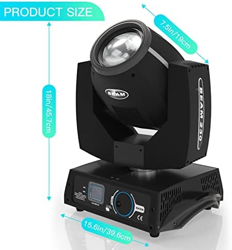 230W 7R LED Moving Head Stage Disco Beam Lights 16CH 15 Colors 18 Patterns DJ Party Strobe High Energy Light DMX Auto Sound Activated Disco DJ Lighting for Party Wedding Club Bar Show Christmas, Black