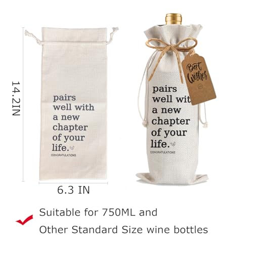 Julont 2Pcs New Chapter Wine Bag New Beginning New Business Owner Gifts Wine Bag, Pairs Well With a New Chapter of Your Life with 2Pcs Kraft Blessing Cards and natural jute rope by Julont - Image 2