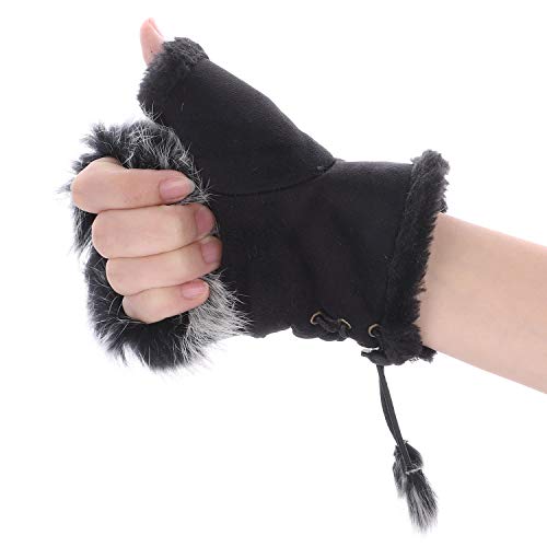 IBLUELOVER Vingerloze dameswantshandschoen gesimuleerd bont winterhandschoenen suedette eenkleurig wanten pols handwarmer touchscreen smartphone handschoenen halve vingerhandschoenen, universele maat - Image 4