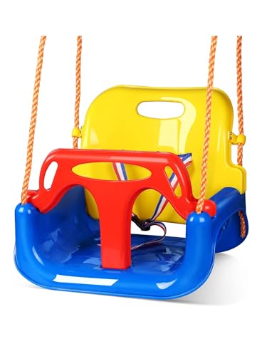 Columpio Infantil 3 en 1 Ajustable Con Respaldo y Protección Frontal Para Interior y Exterior, Jardín - Evolutivo Con Cinturón de Seguridad y Cuerda