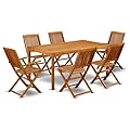 East West Furniture CMCM72CANA Cameron 7 Piece Patio Dining Set Consist of a Rectangle Outdoor Acacia Wood Table and 2 Folding Arm 4 Side Chairs, 36x66 Inch, Natural Oil