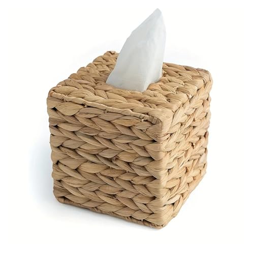 Boîte à mouchoirs carrée tissée jacinthe d'eau et panier rangement bureau