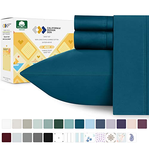 400-Thread-Count Twin XL Sheets Cotton - Fade Resistant Peacock Blue Color 3 Piece