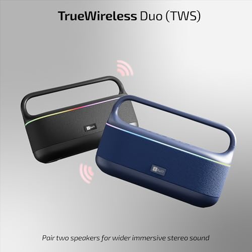Image of iBall Dhun 180 Portable Bluetooth Speaker, 50W RMS, 5Hrs Playback, Dual Drivers, Dual EQ, Metal Handle, Powerful BASS, TWS Support, RGB Lights, Fabric Finish, Type-C, Call Function (Blue)