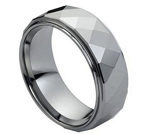 8Mm Tungsten Carbide Facet Cut Square Pattern Wedding Band Ring For Men Or Ladies #TOP6