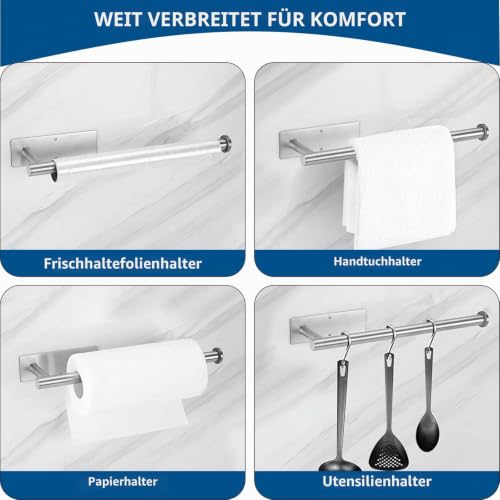 Eolax Papierrollenhalter, Papierrollenstange unter Küchenschrank, Geeignet für Küche, selbstklebend oder Wandmontage mit Bohrlöchern… – Ansicht 6