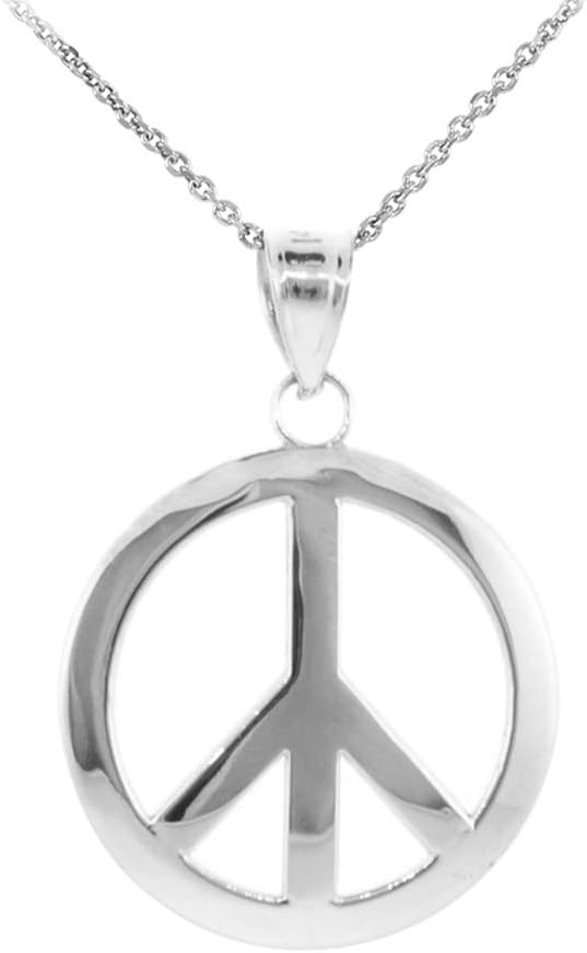 925 Sterling Silver Peace Pendant Necklace (L)
