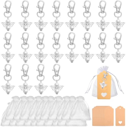 YanBous Pendentifs Ange Gardien, Lot de 20 Cadeaux Invités Mariage, Cadeaux Invités avec Sachets en Organza et Étiquettes en Kraft pour Mariage, Baptême, Noël, Anniversaire, Communion