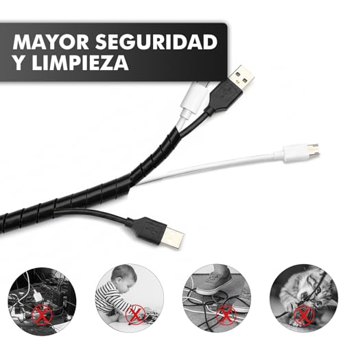 Miniatura 4 de Shinfly Organizador De Cables En Espiral,Set 2 6 M 6m Ø8 Mm 6m Ø10 Mm Con 10 Sujeta Cables,Gestión De Cables Para Tv Pc Escritorio,Color Negro