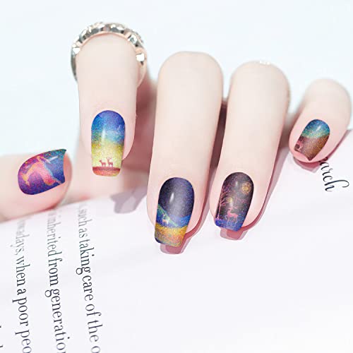 Silpecwee 5 Sheets Rainbow Nail Wraps For Women Nail Polish Strips Self Adhesive Nail Polish Stickers Gel Nail Strips Stick On Nails For Manicure Design With 1Pc Nail File #TOP3