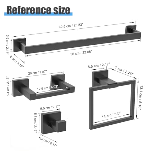 Image of TURS 10-Piece Bathroom Hardware Accessories Set Matte Black Towel Bar Holder Set SUS304 Stainless Steel Towel Racks for Bathroom Wall Mounted, 23.6-Inch