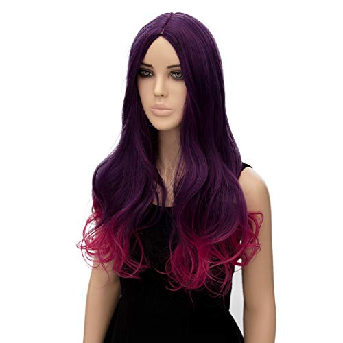 Alacos Fashion Long Curly Purple Ombre Synthetic Christmas Costumes Party Wigs for Women +Wig Cap
