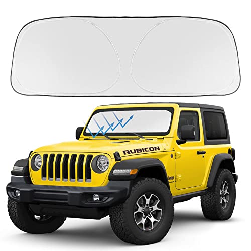 Front Windshield Sun Shade Foldable Sunshade Protector Custom Fit 2022 2021 2020 2019 2018 Jeep Wrangler JL JLU & Gladiator JT Winter Accessories 2022 Upgrade