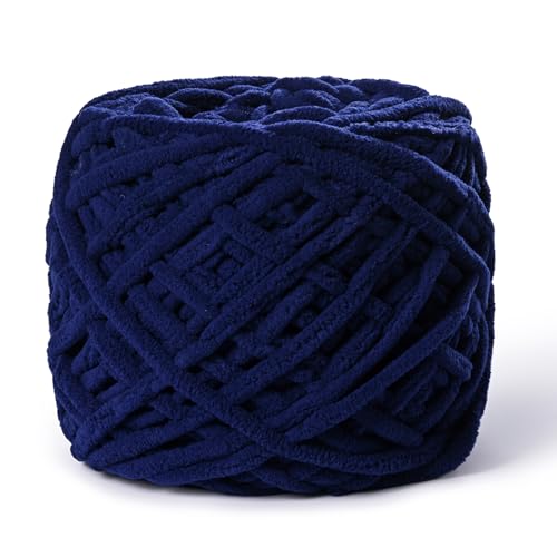 Image of Fluffy Chenille Chunky Yarn for Crocheting 100g(65.6yd) - Baby Yarn for Crocheting Soft - Velvet Yarns for Crochet Blanket - Amigurumi Crochet Yarns (Navy Blue)