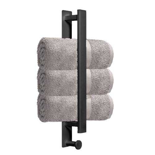 Towel Rail No Drilling Self-Adhesive Stainless Steel Towel Rail Bathroom Wall 40 cm Guest Towel Holder Wall Mounted with Towel Hook Bath Towel Holder Bathroom Accessories Black