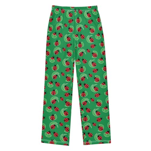 Ladybug Leaf Print Boys Long Pants Soft Trousers Elastic Waist Kids Lounge Bottoms with Pockets S-XL