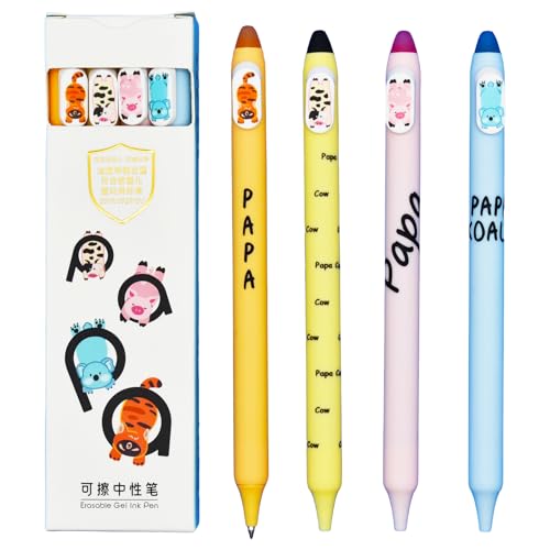 Lot de 8 stylos à encre bleue rétractables 0,5 mm motif vache cochon koala