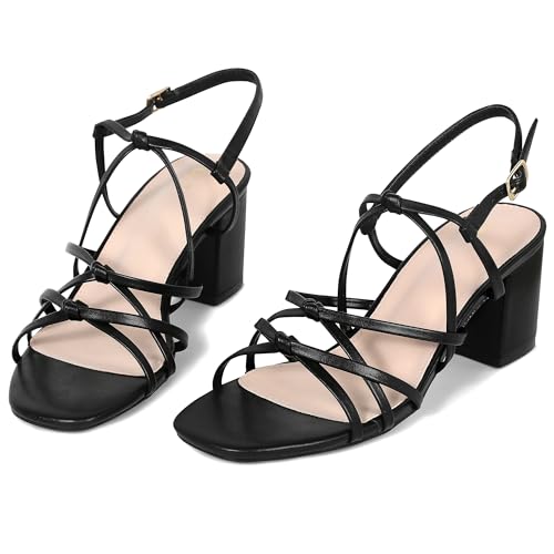 Allegra K Allegra K Women's Square Toe Knots Ankle Strap Black Chunky Heels Sandals - 8 M US