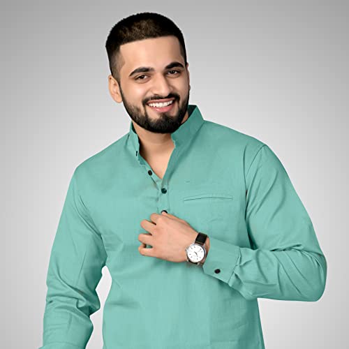 Image of Men's Cotton Regular Short Kurta | Casual & Ethnic Wear with Long Sleeve