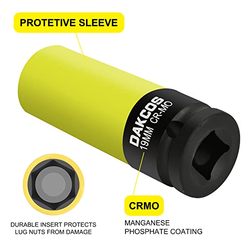 DAKCOS 19mm Impact Socket Set - 1/2 Inch Drive, 6 Point Cr-Mo Metric Protective Lug Nut Socket with Plastic Sleeve - Image 3