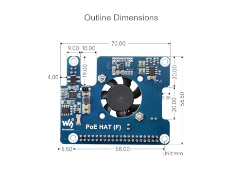 POE HAT (F) for Raspberry Pi 5, 802.3af/at-Compliant, Power Over Ethernet HAT Expansion Board for Raspberry Pi 5, with Metal Heatsink,Onboard Cooling Fan