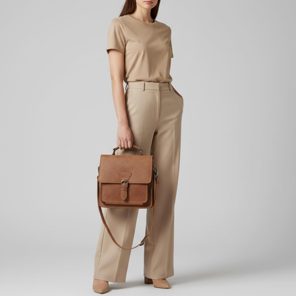 Spaghetti Western Swc423Brn Briefcase Vintage Handmade Drum Dyed Genuine European Cowhide Leather Women Bag Western Handbag Purse
