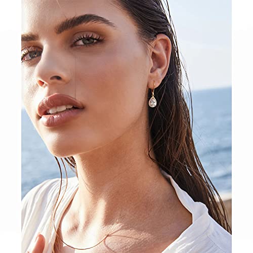 POTESSA Dangle Drop Earrings Teardrop Cubic Zirconia Crystal 18K Gold Plated Leverback Earrings for Women Wedding3
