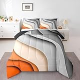 Erosebridal Ocean Wave Comforter Set Abstract Bedding Sets Queen, Red Grey Gradient Bedding Sets & Collections Gray Orange Ombre Down Comforter, Tropical Coastline Bed Set for Kids Boys Girls Bedroom