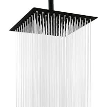 Rain Shower Head, 10 Inches Rainfall Shower Head Square, Large Stainless Steel Bathroom Waterfall Showerhead High Pressure, Overhead Flat Big Replacement Head, Ceiling or Wall Mount, Matte Black
