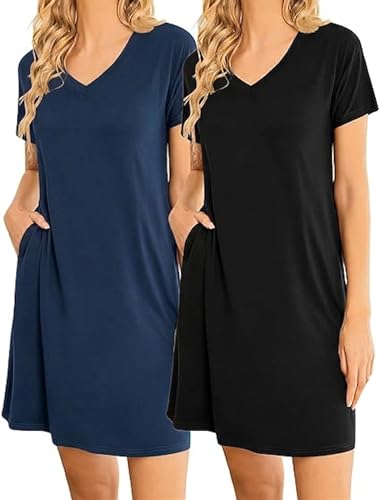 Chemises de nuit femme lot de 2 amples col en V pour stopper l'inconfort nocturne